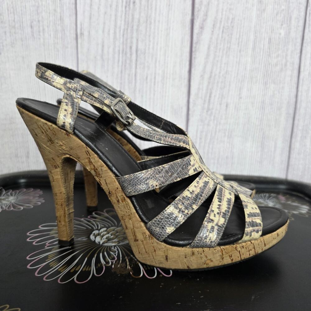 Donald J Pliner Couture Italy Gisa Cork Heels Snakeskin Sandals, sz 9